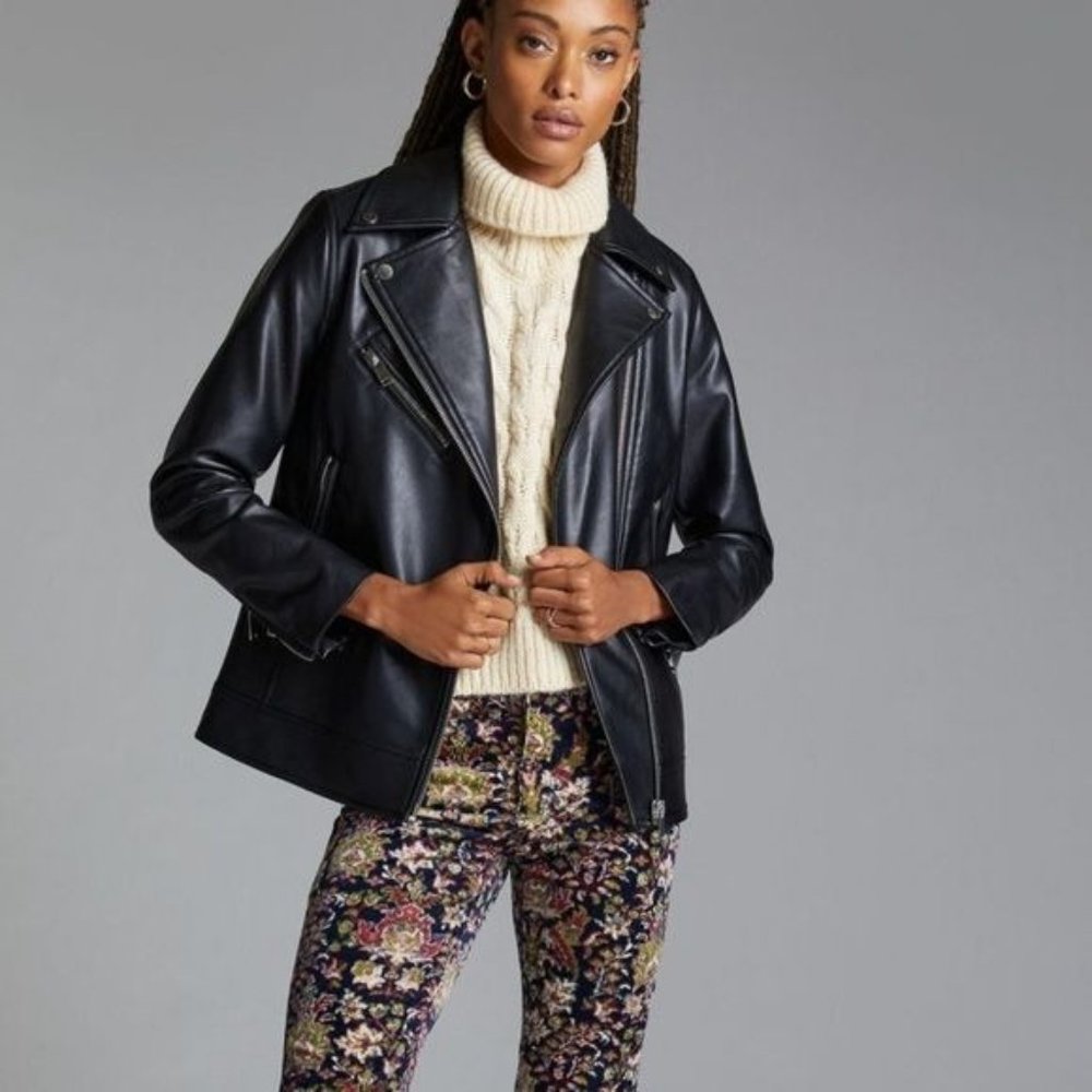 Anthropologie Avec Les Filles Relaxed Faux Leather Moto Jacket Size S NWT